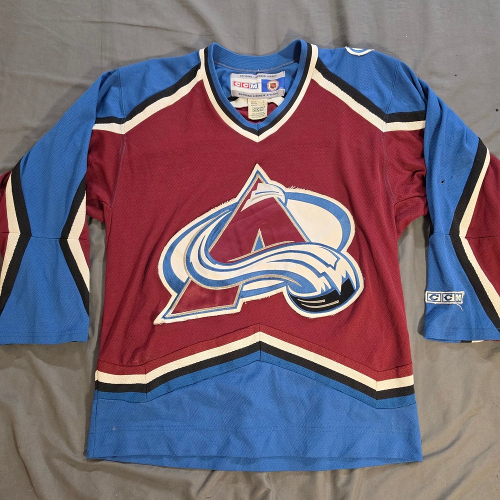 Vintage Colorado Avalanche CCM NHL Hockey Jersey Burgundy Blue Mens Small